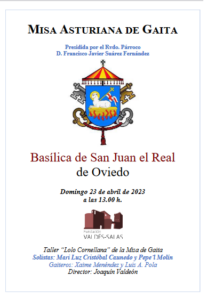 Próxima misa de gaita en San Juan el Real de Oviedo. 23 de abril 2023